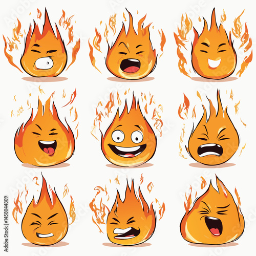 Flame Emoji Characters – Expressive Fireball Face Icon Sets