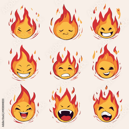 Flame Emoji Characters – Expressive Fireball Face Icon Sets