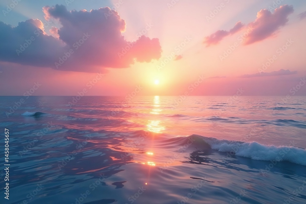 Naklejka premium Pastel sunrise over tranquil sea, soft light on water , serene, ocean