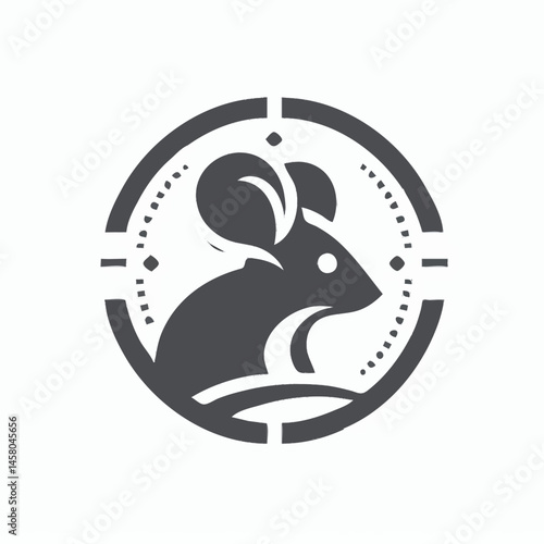 Silhouette of a mouse peeking from a hole, bold and simple logo concept, black vector