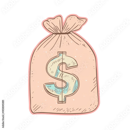 Money bag with dollar sign illustration in pastel colors on white