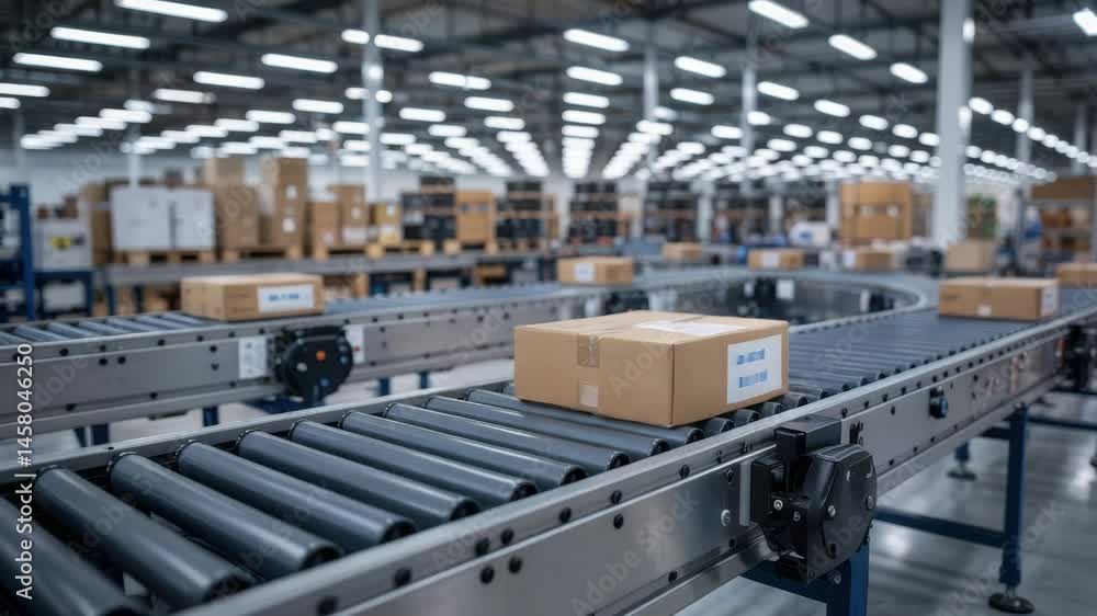 Computer engineering technology enhances warehouse automation with conveyor systems moving package boxes through organized storage for efficient Computer engineering technology enhances warehouse automation with conveyor systems moving package boxes through organized storage for efficient