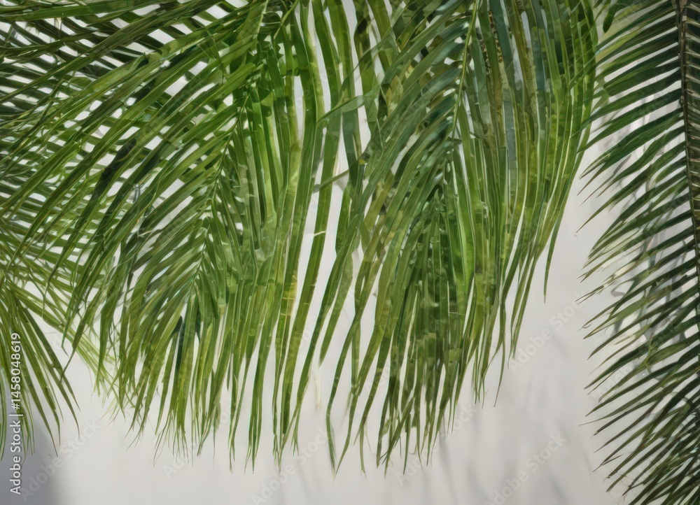 Fototapeta premium Emerald green palm frond, intricate veins, sunlight dappled , plant, wallpaper