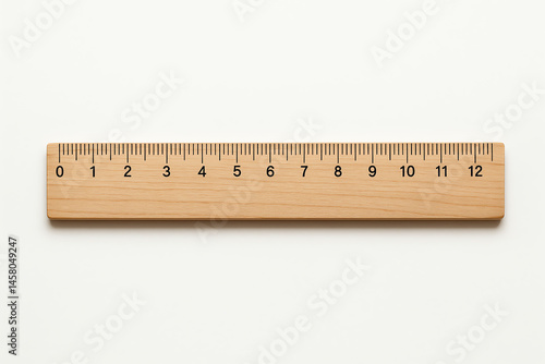 A wooden ruler placed flat on a light background, showcasing clear measurement markings from 0 to 12 inches, ideal for educational and design uses in various projects.