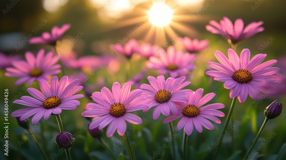 Obraz premium Pink flowers sunset