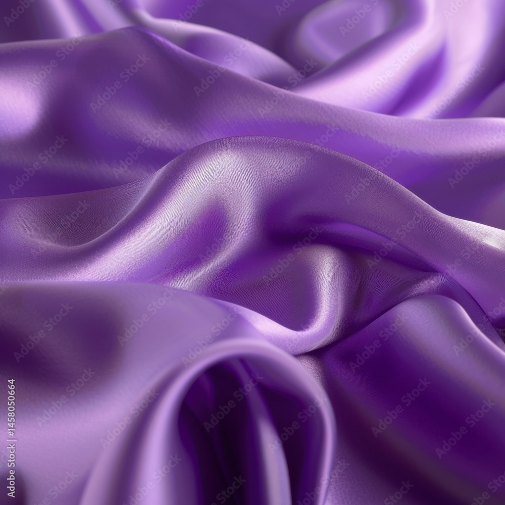 Close-up of luxurious, smooth purple satin fabric creating elegant folds and waves. Close-up of luxurious, smooth purple satin fabric creating elegant folds and waves.