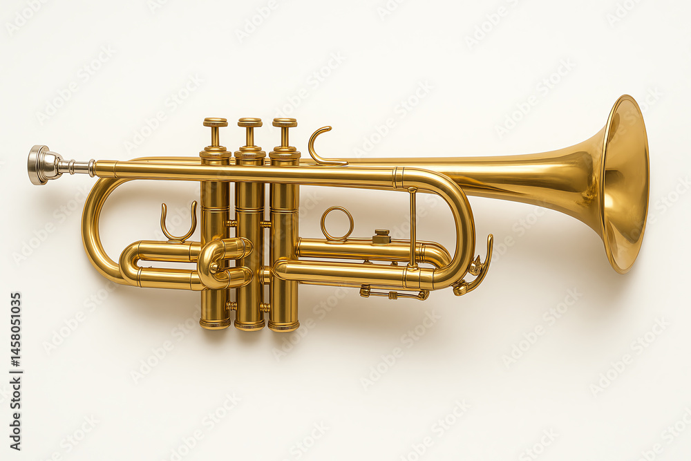 Obraz premium A stunning close-up of a golden trumpet, showcasing its intricate valves and bright finish