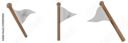 3d render of a pole with a white triangle flag. illustration concept surrender