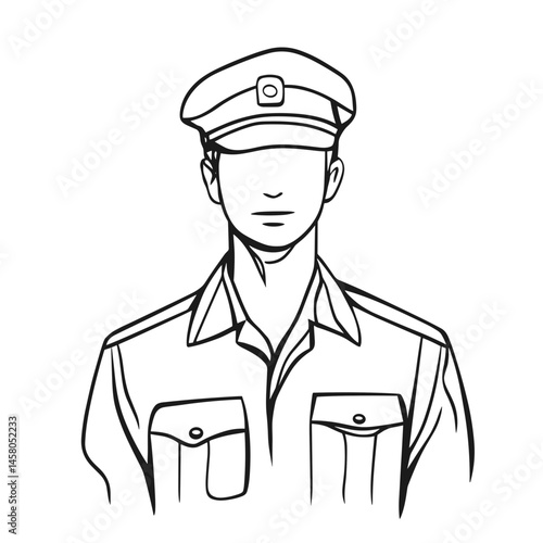 Police officer standing in uniform with cap and neutral expression  