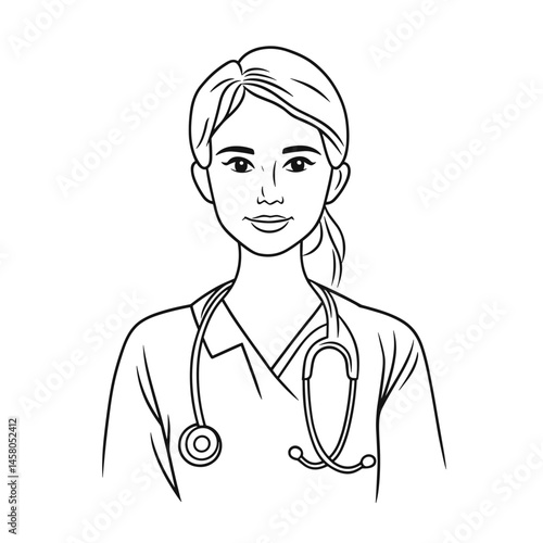 Female doctor smiling with stethoscope on white background  