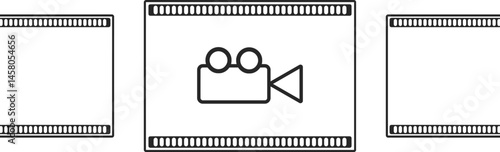 Movie Camera and Film Frames Icon for Video Production