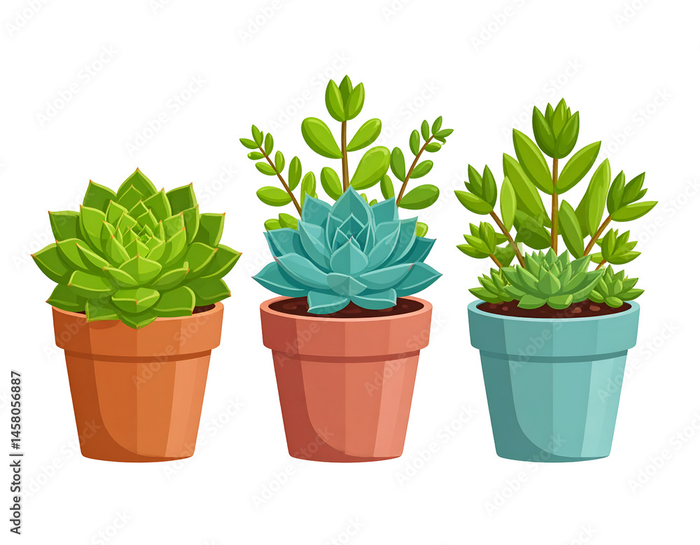 Obraz premium Vibrant Succulents in Terracotta and Teal Pots: Home Decor