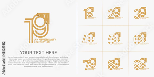 Anniversary logo type set with double line number. brown color for celebration event