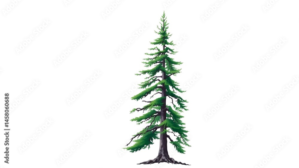 Obraz premium Tall Hemlock Tree on White Background