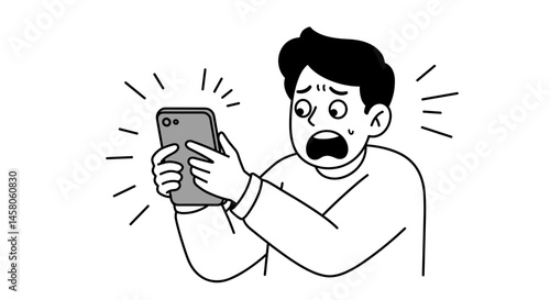 Person showing shock while looking at phone on a plain background  