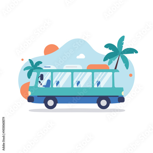 Bus Tour Against a Tropical Background  