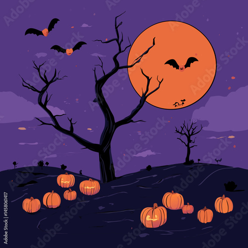 Haunted Halloween Night – Spooky Graveyard & Full Moon Pumpkin Scenes