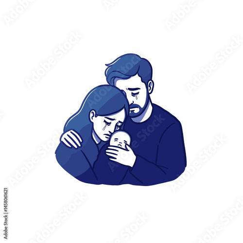 Parents grieving over lost child in a heartfelt embrace  