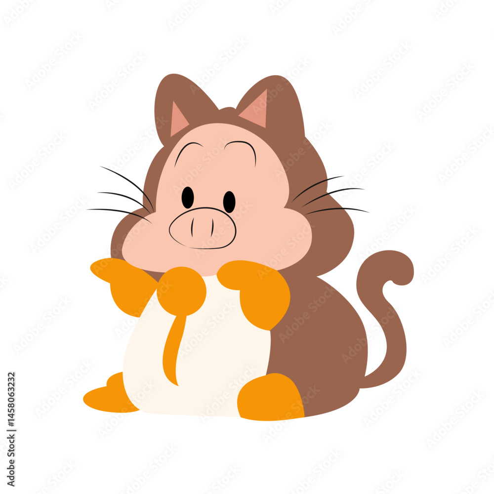 Fototapeta premium Cute Cartoon Pig-Cat Digital Art