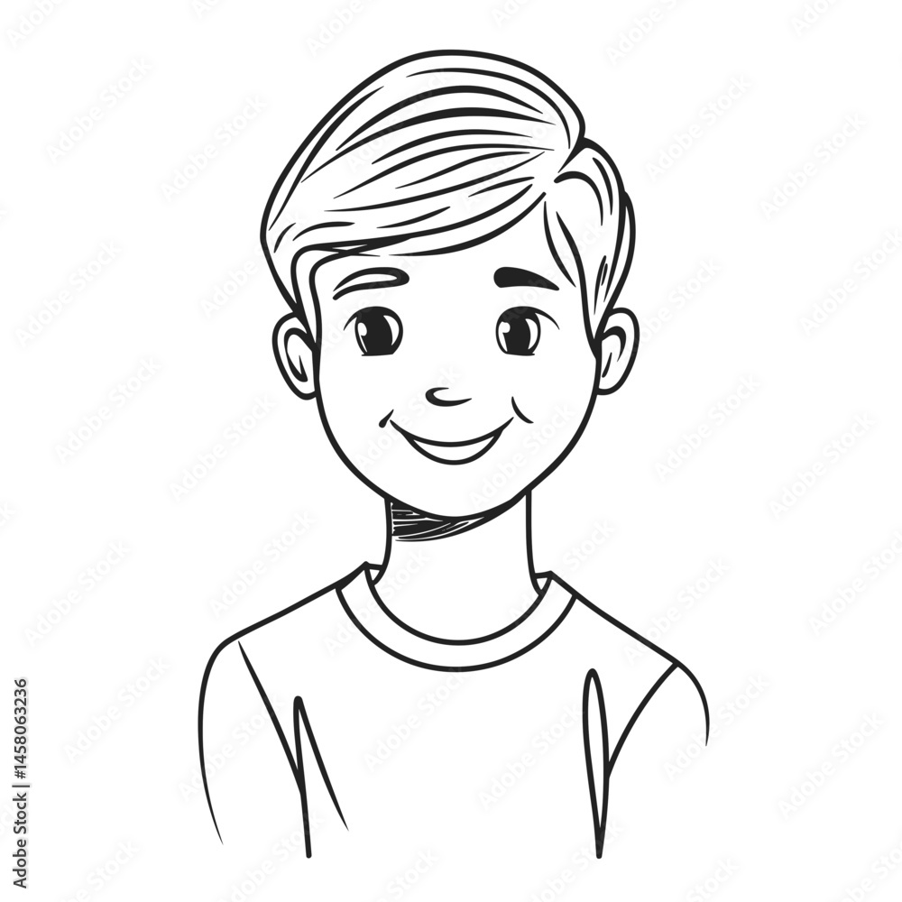 Smiling boy illustration with a cheerful expression Smiling boy illustration with a cheerful expression