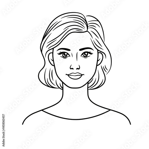 Simple Line Drawing of a Woman with a Bob Haircut  
