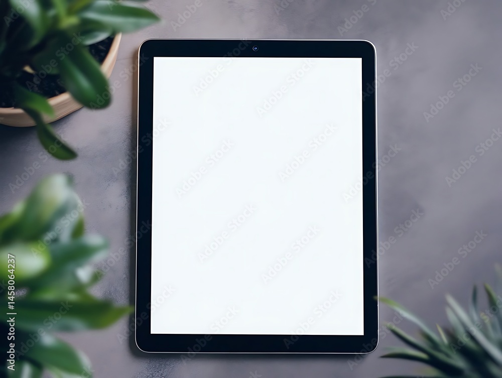 Blank Tablet with Plants, and Desk. Blank Tablet with Plants, and Desk.