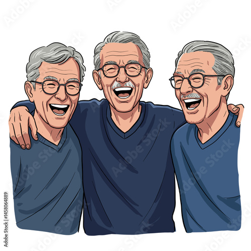 Happy elderly friends laughing together in a joyful moment  
