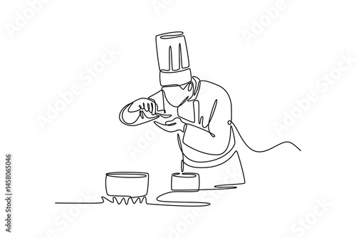 Chef activity concept. Single line draw design. Vector graphic illustration