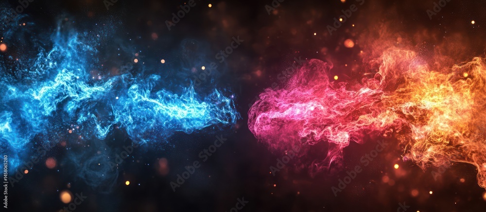 Obraz premium Abstract Energy Flowing Blue and Red Sparks Colliding