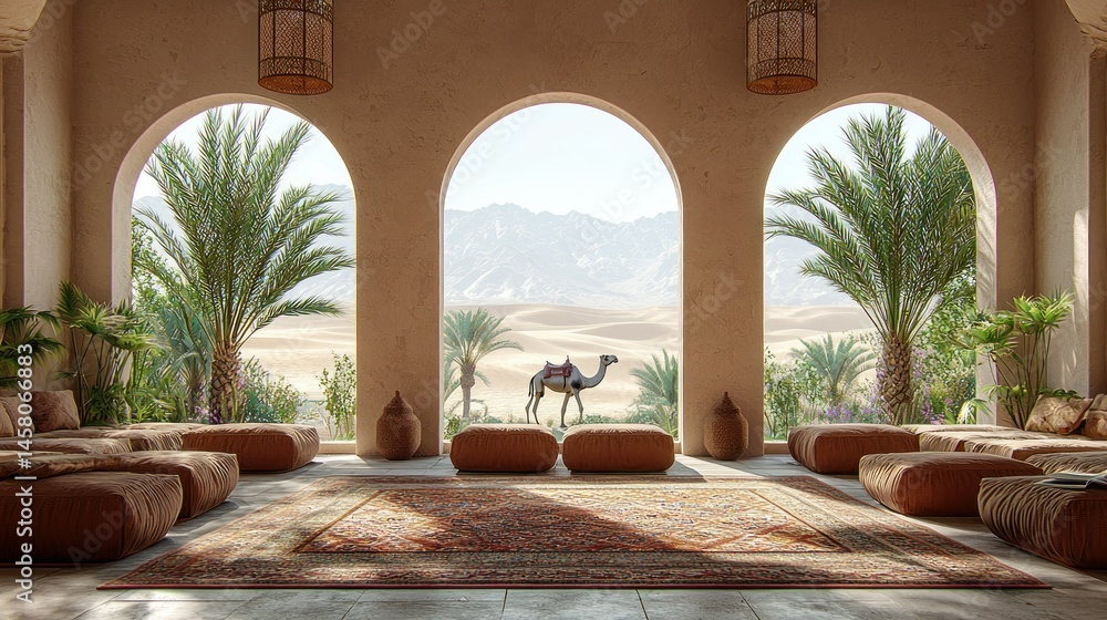 Fototapeta premium Desert oasis lounge with arched views