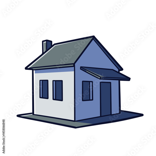 Cartoon budget house design in blue tones for construction  