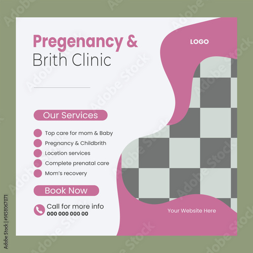  Pregnancy and childbirth clinic social media post and web banner design template
