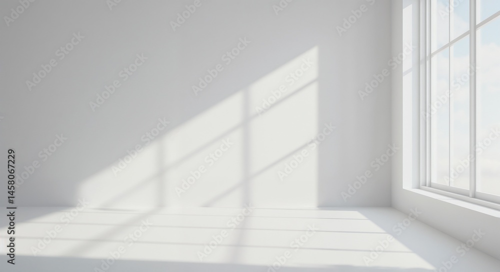 Obraz premium Bright empty room with shadows and sunlight streaming through windows 