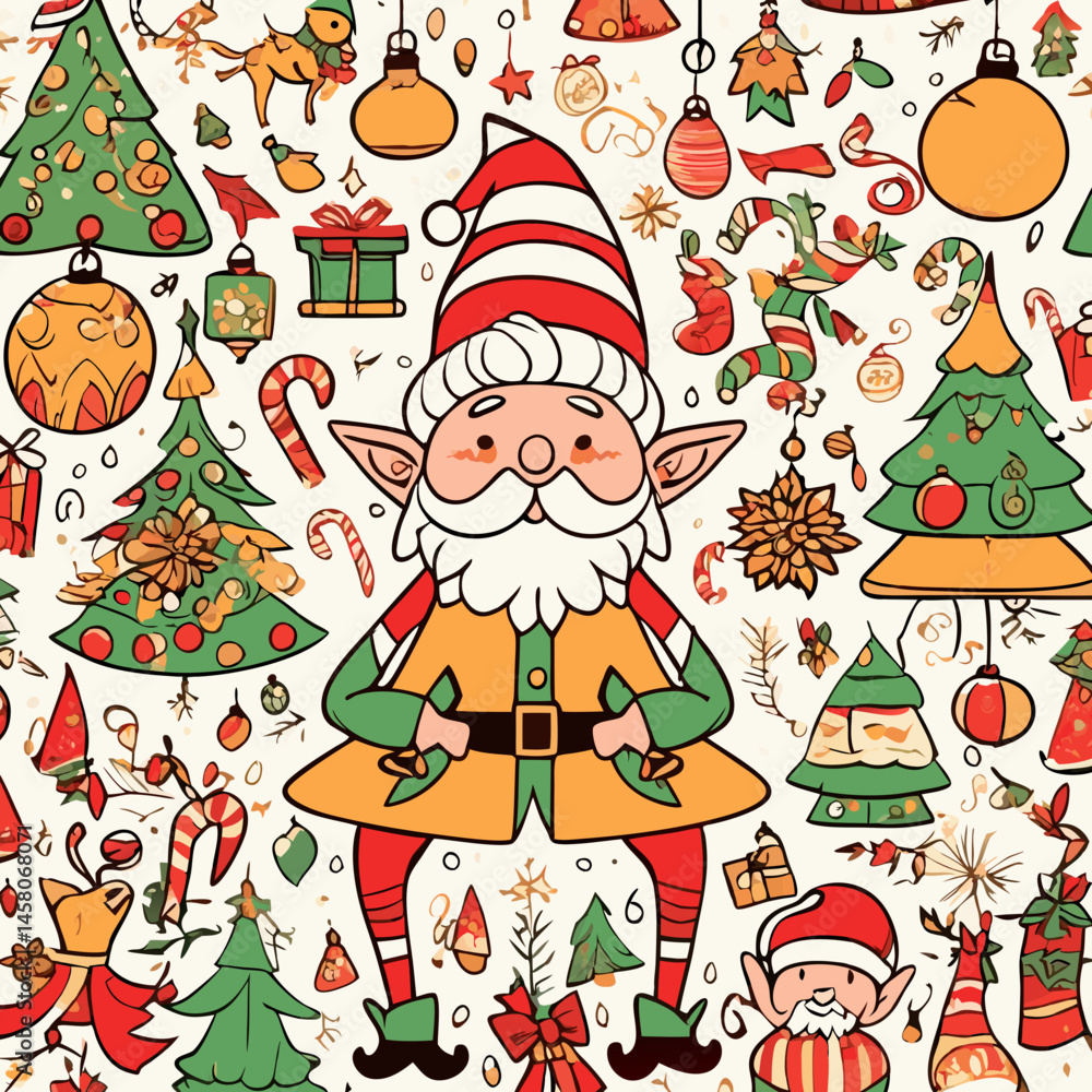 Fototapeta premium Jolly Santa Claus Illustrations – Festive Holiday Scenes with Gifts & Cheer