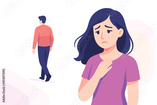 Emotional Farewell Scene with Woman Feeling Sad Against White Background  
