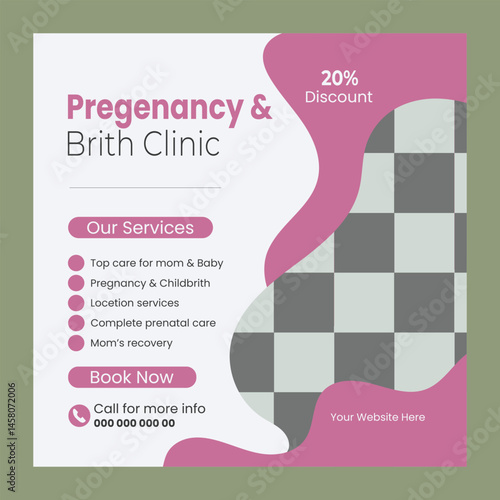  Pregnancy and childbirth clinic social media post and web banner design template
