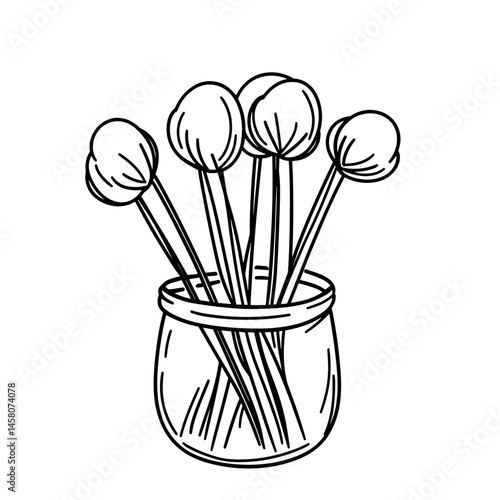 Cotton Swabs in a Jar - Minimalist Line Drawing  