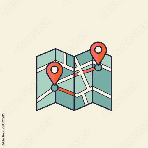 Travel map with locations marked in vibrant colors  