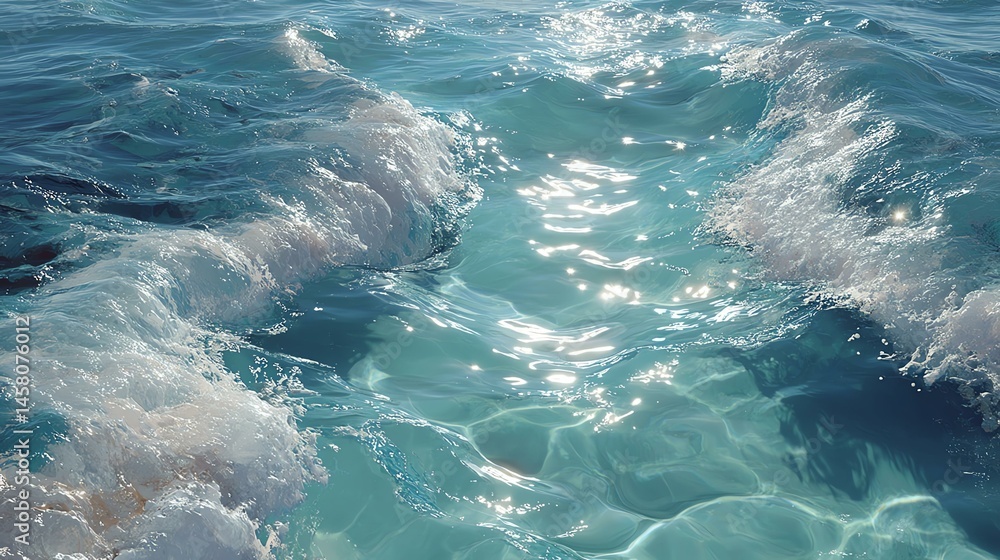 Obraz premium forecast intelligence evolution future subconcious surreal dream opinion A serene view of sunlit ocean waves gently rolling and shimmering under the clear blue sky, inviting calm and reflection.