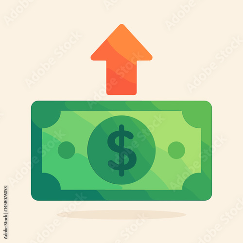 Money Bill with Arrow Indicating Growth in Flat Design  