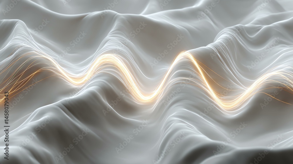Obraz premium forecast intelligence evolution future subconcious surreal dream opinion Abstract representation of flowing waves with soft curves and glowing lines in a minimalistic design, creating a serene vibe.