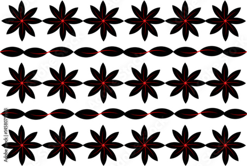 Pattern of odd black and red flower in white background