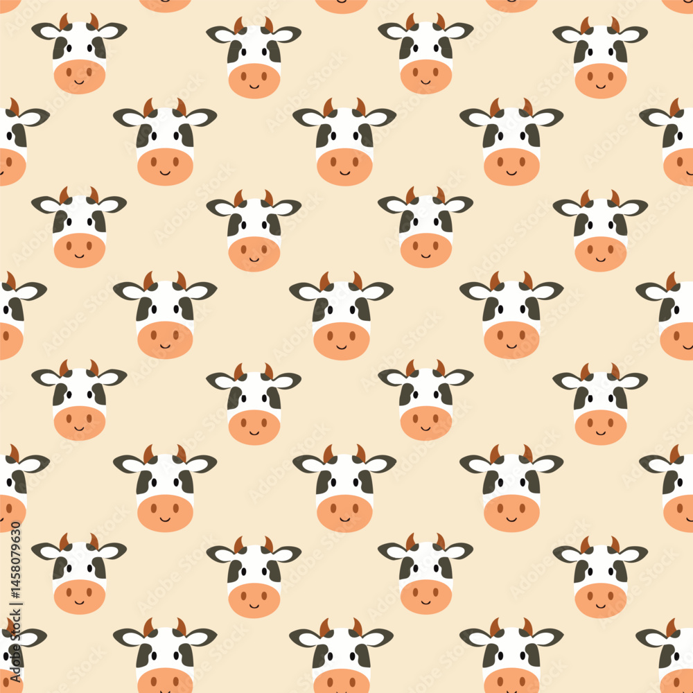 Cute cow face seamless pattern background vector Cute cow face seamless pattern background vector