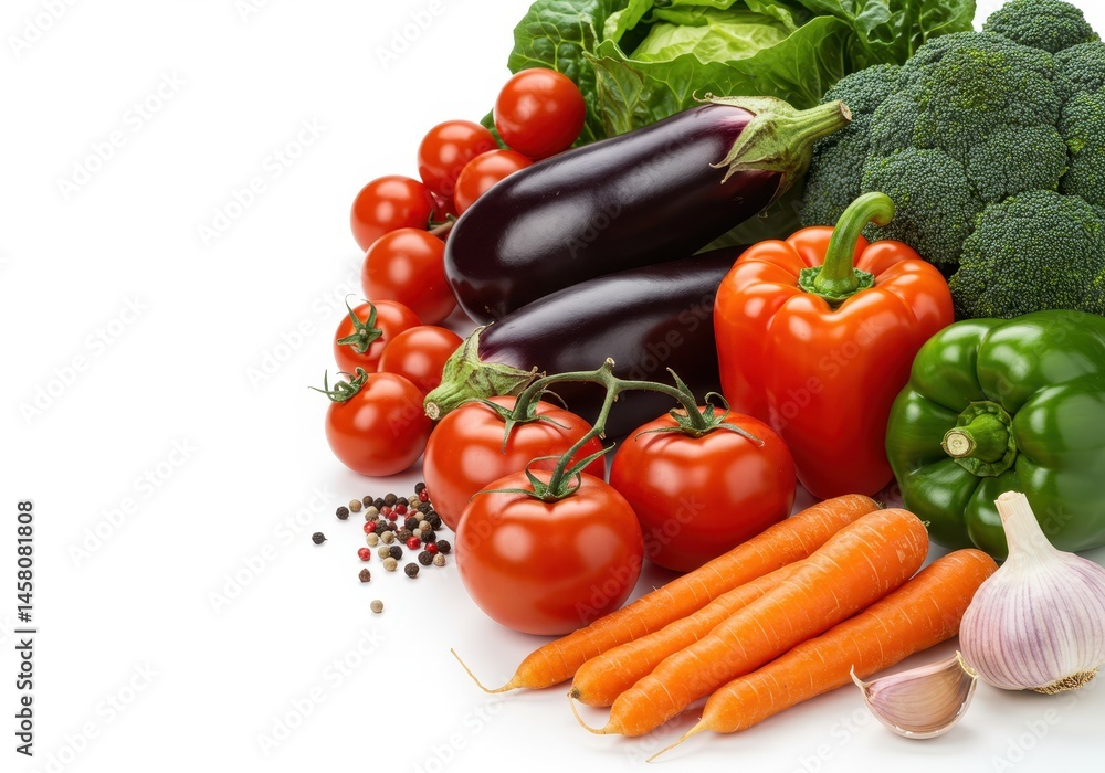 Fresh Organic Vegetables Healthy Eating Tomatoes Eggplant Peppers Carrots Broccoli Garlic red food Fresh Organic Vegetables Healthy Eating Tomatoes Eggplant Peppers Carrots Broccoli Garlic red food
