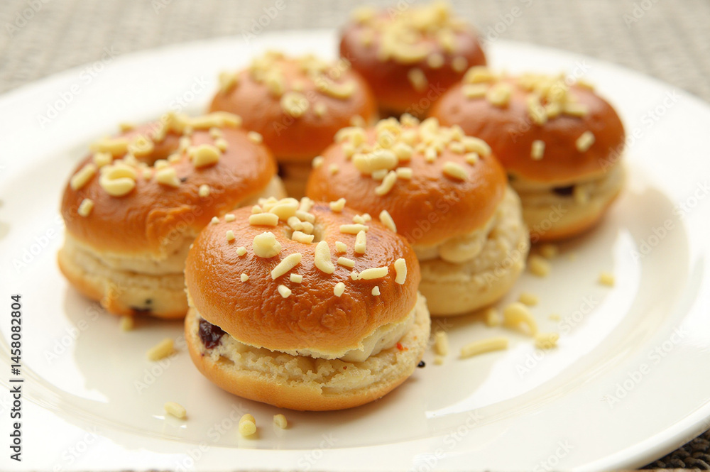 Freshly baked pastries on white Freshly baked pastries on white