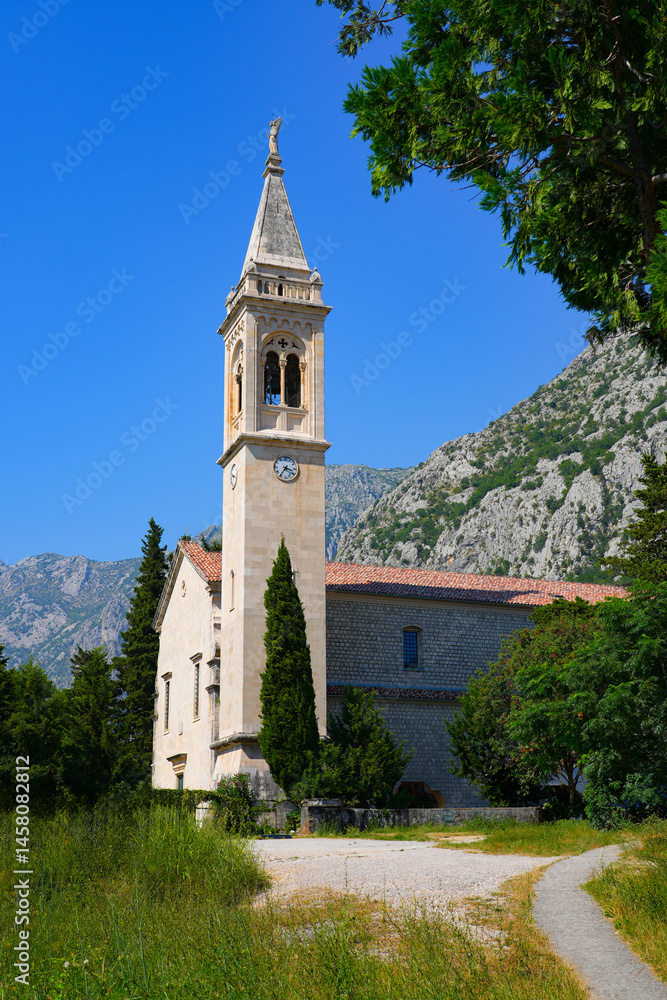 Fototapeta premium Church of Saint Eustace in Dobrota on the coast of the Adriatic Sea in the Bay of Kotor, Montenegro