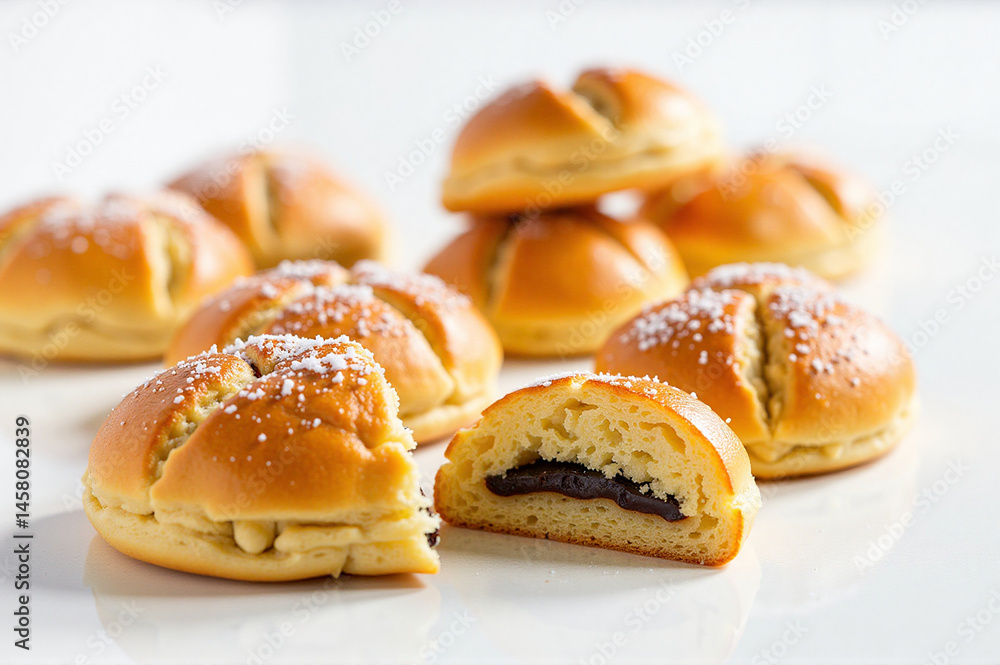 Freshly baked pastries on white Freshly baked pastries on white
