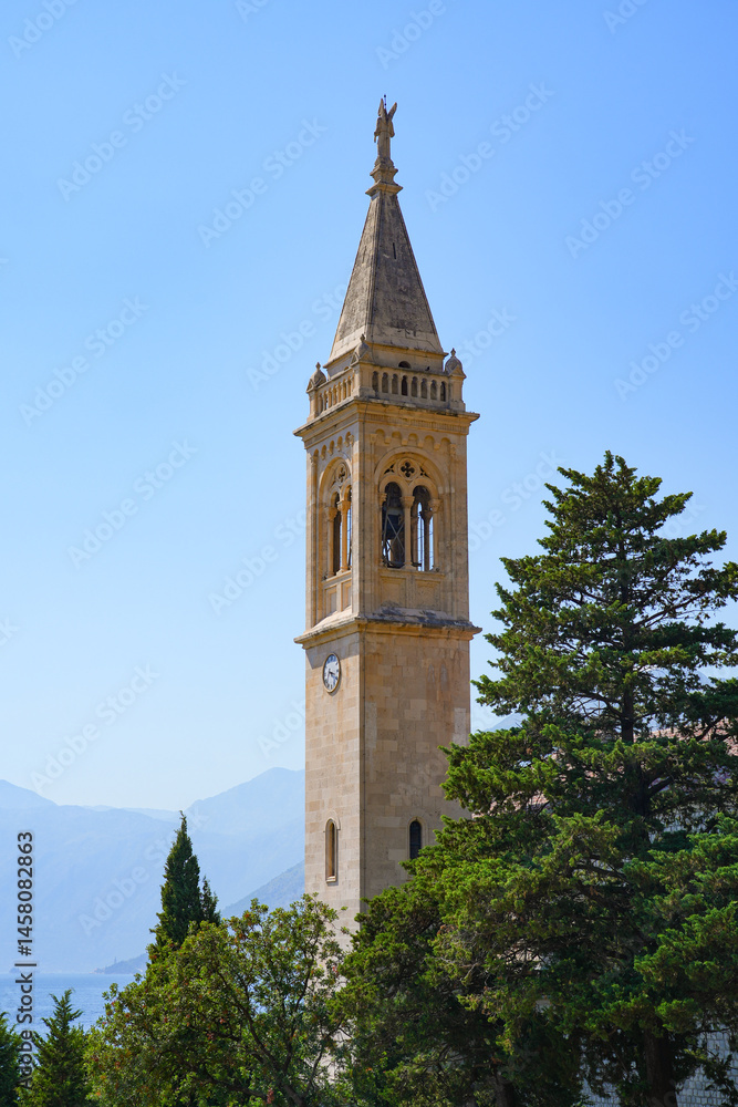 Fototapeta premium Church of Saint Eustace in Dobrota on the coast of the Adriatic Sea in the Bay of Kotor, Montenegro