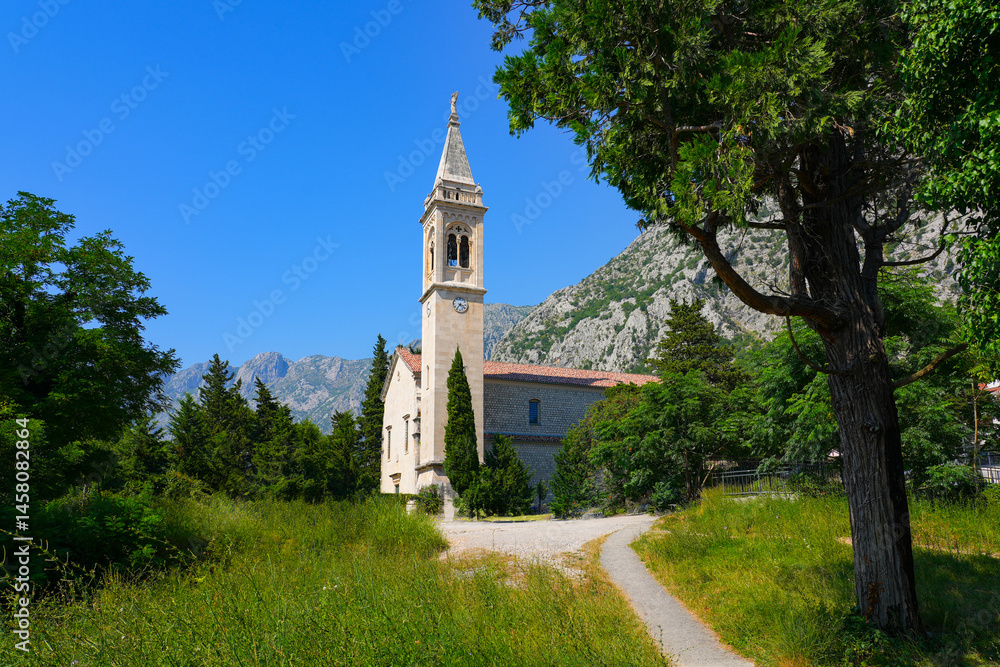 Naklejka premium Church of Saint Eustace in Dobrota on the coast of the Adriatic Sea in the Bay of Kotor, Montenegro