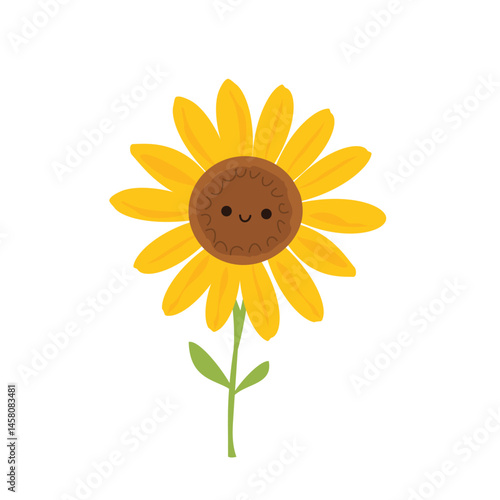 Sunflower cartoon with cute face icon sign isolated on white background vector.